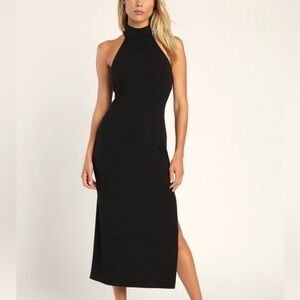 🔥Lulu’s Halter Midi Dress Size Large. This Black Dress is Stunning.